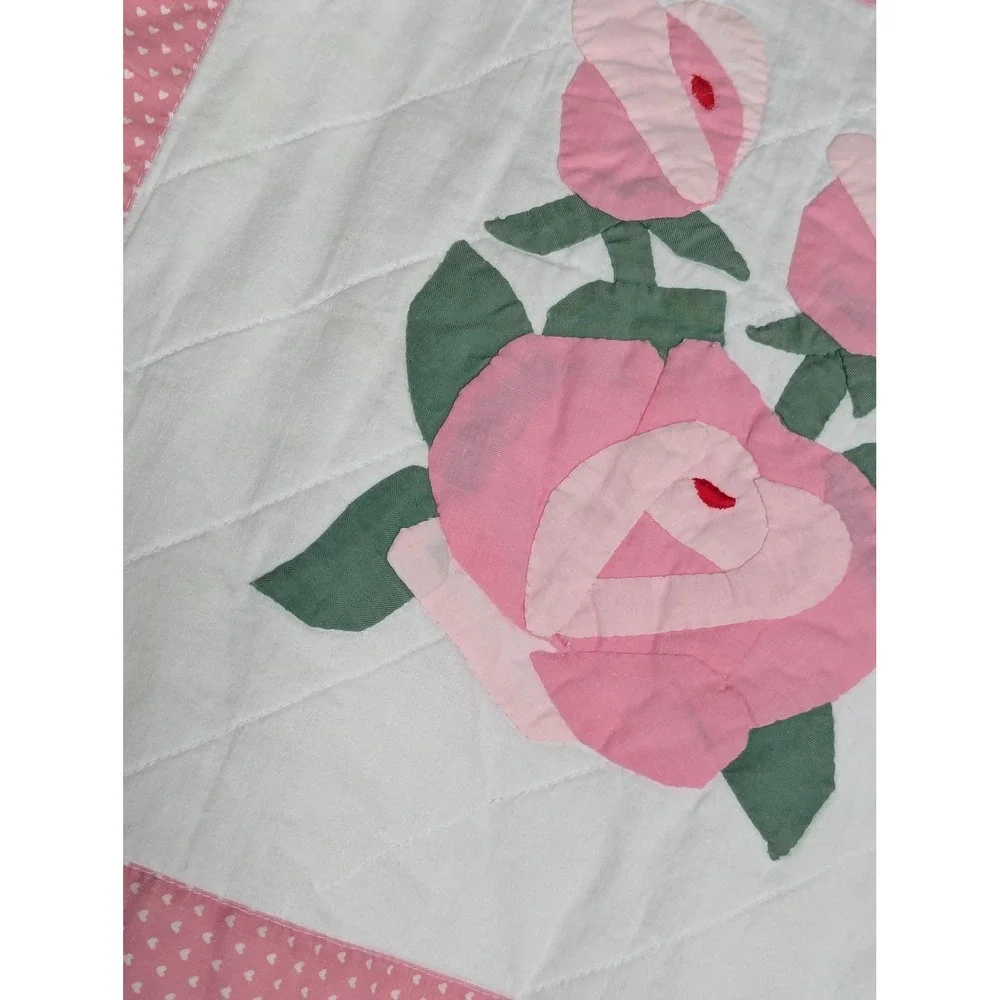 Vintage Handmade Rose Appliqué Quilt – 86